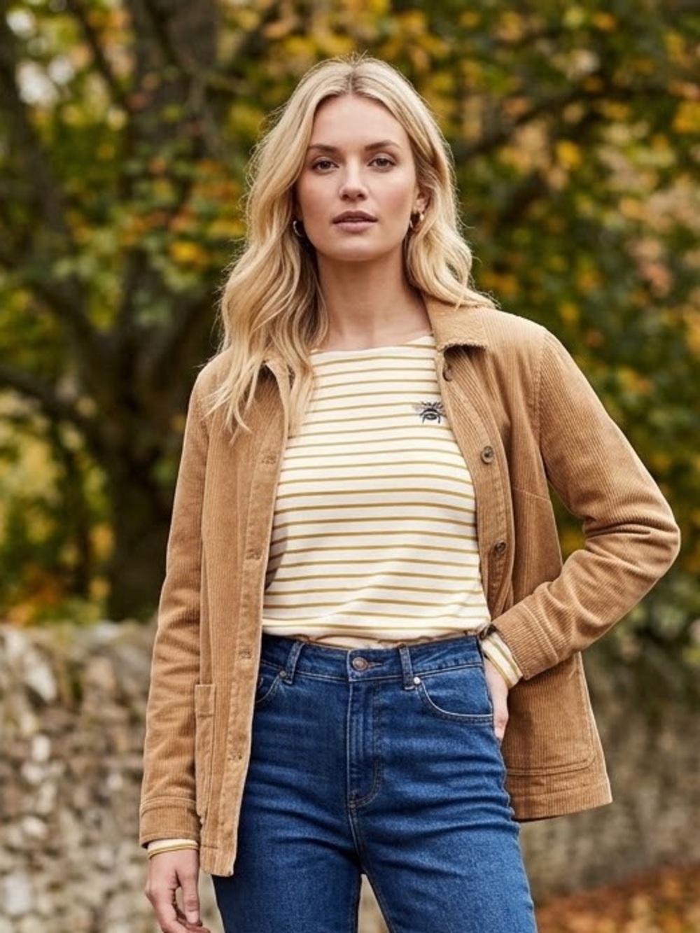 Joules Cream and Mustard Striped Long-Sleeve Top